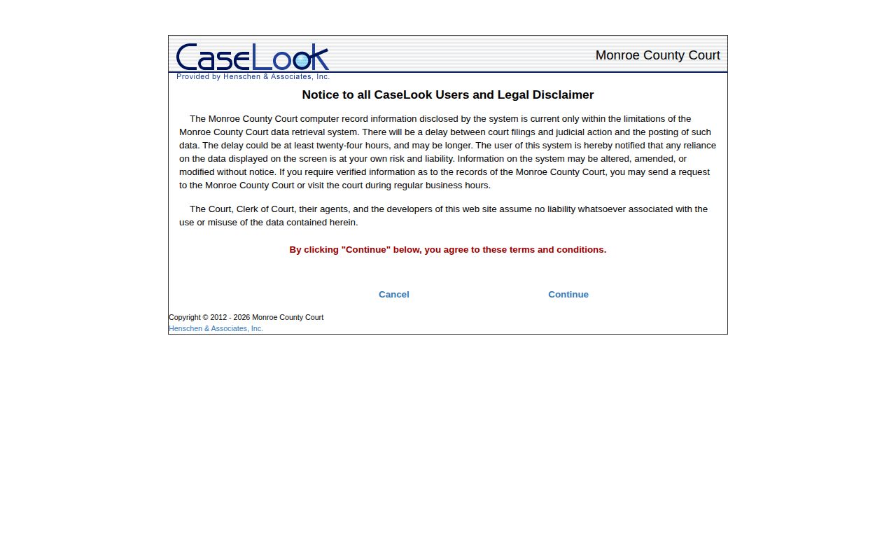Monroe County release record search through County Court CaseLook