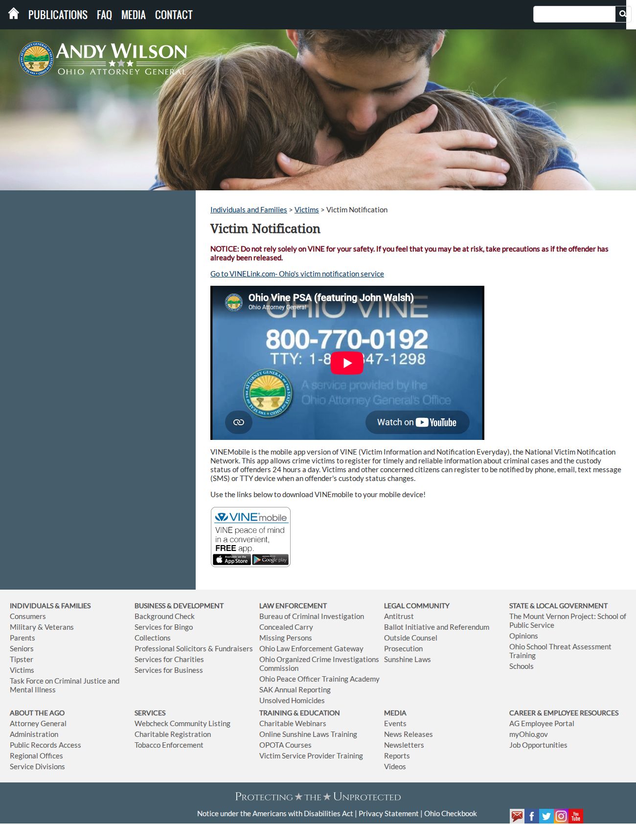 Ohio VINE guidance for Monroe County custody and release notifications